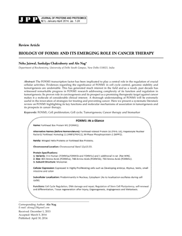 Biology of Foxm1 and Its Emerging Role in Cancer Therapy