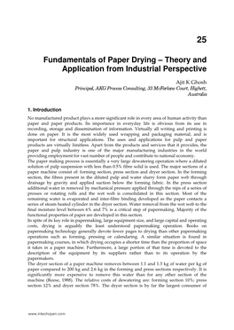 Fundamentals of Paper Drying – Theory and Application from Industrial Perspective