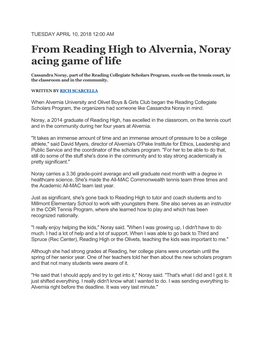 From Reading High to Alvernia, Noray Acing Game of Life