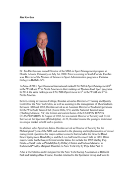 Jim Riordan Dr. Jim Riordan Was Named Director of the MBA in Sport