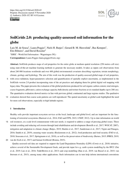 Soilgrids 2.0: Producing Quality-Assessed Soil Information for the Globe Luis M