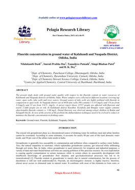 Fluoride Concentration in Ground Water of Kalahandi and Nuapada District, Odisha, India