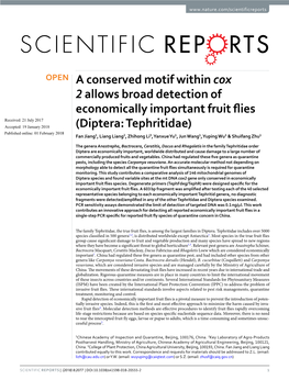 Diptera: Tephritidae) Published: Xx Xx Xxxx Fan Jiang1, Liang Liang2, Zhihong Li3, Yanxue Yu1, Jun Wang1, Yuping Wu1 & Shuifang Zhu1