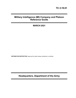 TC 2-19.01 Military Intelligence (MI) Company and Platoon Reference