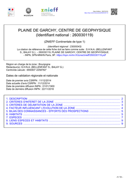 PLAINE DE GARCHY, CENTRE DE GEOPHYSIQUE (Identifiant National : 260030119)