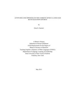 Attitudes and Opinions on the Current Seneca Language Revitalization Efforts