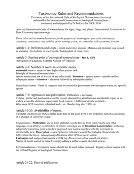 Taxonomic Rules and Recommendations