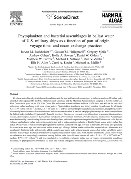 Phytoplankton and Bacterial Assemblages in Ballast Water of U.S