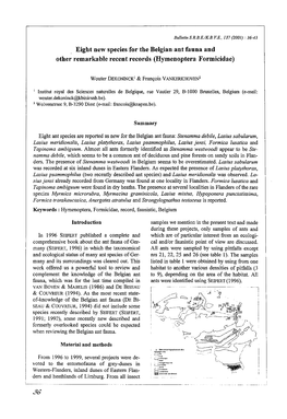 Eight New Species for the Belgian Ant Fauna and Other Remarkable Recent Records (Hymenoptera Formicidae)