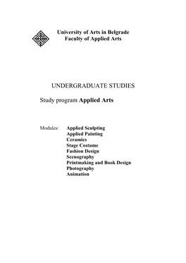 UNDERGRADUATE STUDIES Study Program Applied Arts