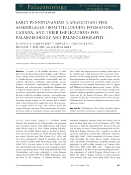 EARLY PENNSYLVANIAN (LANGSETTIAN) FISH ASSEMBLAGES from the JOGGINS FORMATION, CANADA, and THEIR IMPLICATIONS for PALAEOECOLOGY and PALAEOGEOGRAPHY by DAVID K