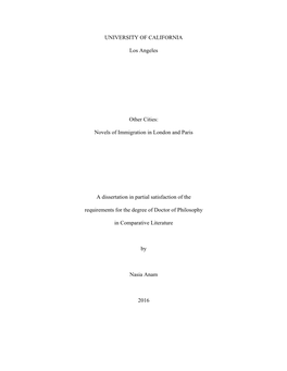 Novels of Immigration in London and Paris a Dissertation in Partial Satisfac