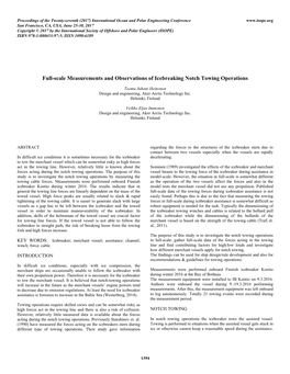 Full-Scale Measurements and Observations of Icebreaking Notch Towing Operations