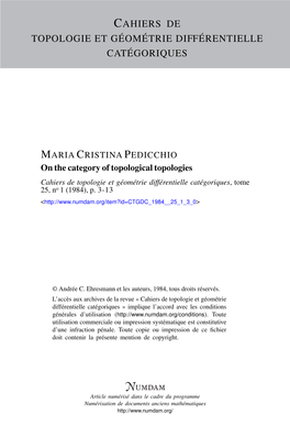 On the Category of Topological Topologies Cahiers De Topologie Et Géométrie Différentielle Catégoriques, Tome 25, No 1 (1984), P