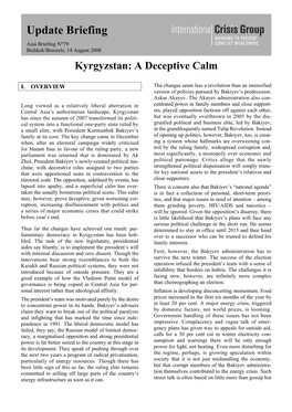 Kyrgyzstan: a Deceptive Calm