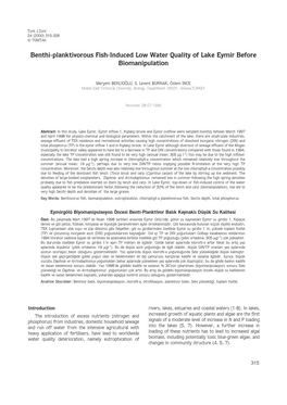 Benthi-Planktivorous Fish-Induced Low Water Quality of Lake Eymir Before Biomanipulation