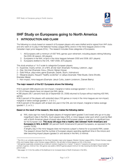 IIHF Study on Europeans Going to North America
