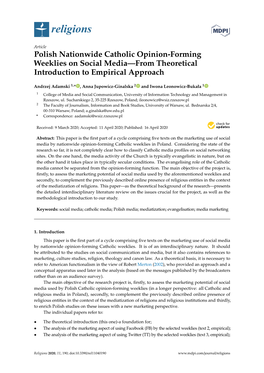 Polish Nationwide Catholic Opinion-Forming Weeklies on Social Media—From Theoretical Introduction to Empirical Approach