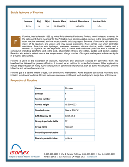 Stable Isotopes of Fluorine Properties of Fluorine