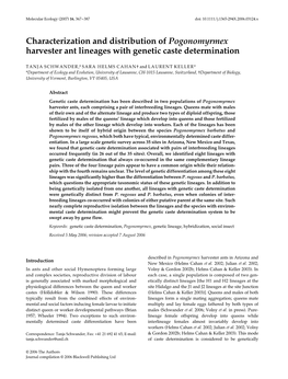 Characterization and Distribution of Pogonomyrmex Harvester