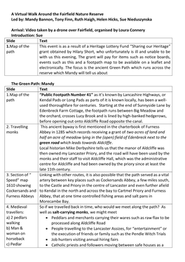 A Virtual Walk Around the Fairfield Nature Reserve Led By: Mandy Bannon, Tony Finn, Ruth Haigh, Helen Hicks, Sue Nieduszynska