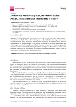 Continuous Monitoring the Cathedral of Milan: Design, Installation and Preliminary Results †