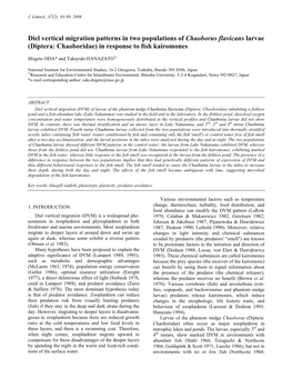 Diel Vertical Migration Patterns in Two Populations of Chaoborus Flavicans Larvae (Diptera: Chaoboridae) in Response to Fish Kairomones