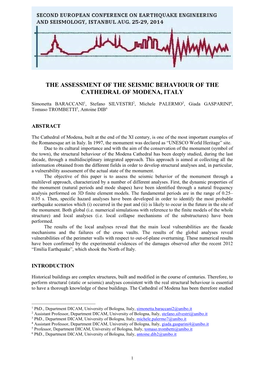 The Assessment of the Seismic Behaviour of the Cathedral of Modena, Italy