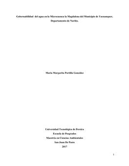 Gobernabilidad Del Agua En La Microcuenca La Magdalena Del Municipio De Yacuanquer, Departamento De Nariño