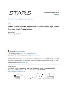 Florida School Indicator Report Data As Predictors of High School Adequate Yearly Progress (Ayp)