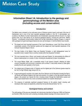 1A. Introduction to the Geology and Geomorphology of the Meldon Area