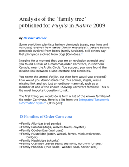 Analysis of the Family Tree Published for Puijila