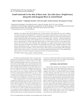 Small Mammals in the Diet of Barn Owls, Tyto Alba (Aves: Strigiformes) Along the Mid-Araguaia River in Central Brazil