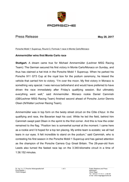 Press Release May 28, 2017