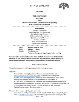 I-Bond Committee Meeting Agenda Monday June 14, 2021