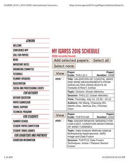 My IGARSS 2016 Schedule Call for Papers 2026 Records Found