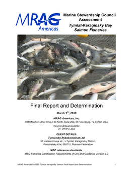 Final Report and Determination March 7Th, 2019 MRAG Americas, Inc