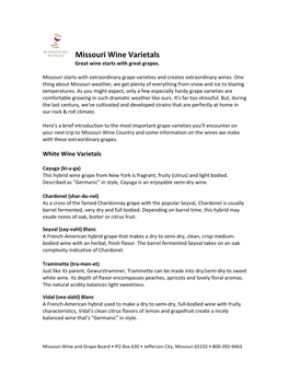 Missouri Wine Varietals Great Wine Starts with Great Grapes