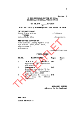 Section - II in the SUPREME COURT of INDIA CRIMINAL ORIGINAL JURISDICTION