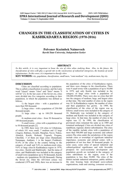 Changes in the Classification of Cities in Kashkadarya Region (1970-2016)