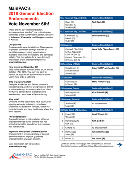 Mainpac's 2018 General Election Endorsements Vote November 6Th!