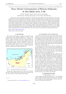 Trace Metals Contamination of Bottom Sediments of Abu Dhabi Area, UAE M