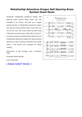 Makafushigi Adventure Dragon Ball Opening Brass Quintet Sheet Music