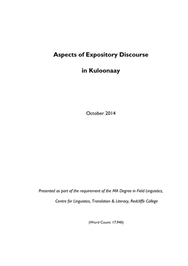 Aspects of Expository Discourse in Kuloonaay