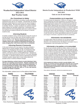 Weatherford Independent School District 2012-2013 Bad Weather