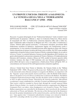 Federazione Balcanica” (1918 – 1928)