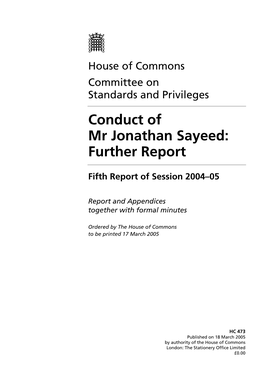 Conduct of Mr Jonathan Sayeed: Further Report