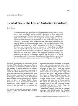 Land of Grass: the Loss of Australia's Grasslands