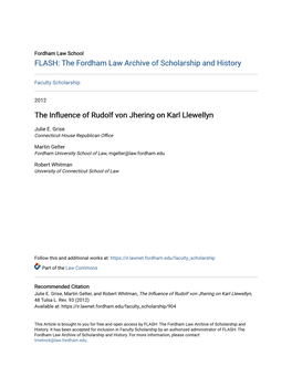 The Influence of Rudolf Von Jhering on Karl Llewellyn