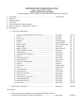 ADMINISTRATION COMMITTEE AGENDA County Council